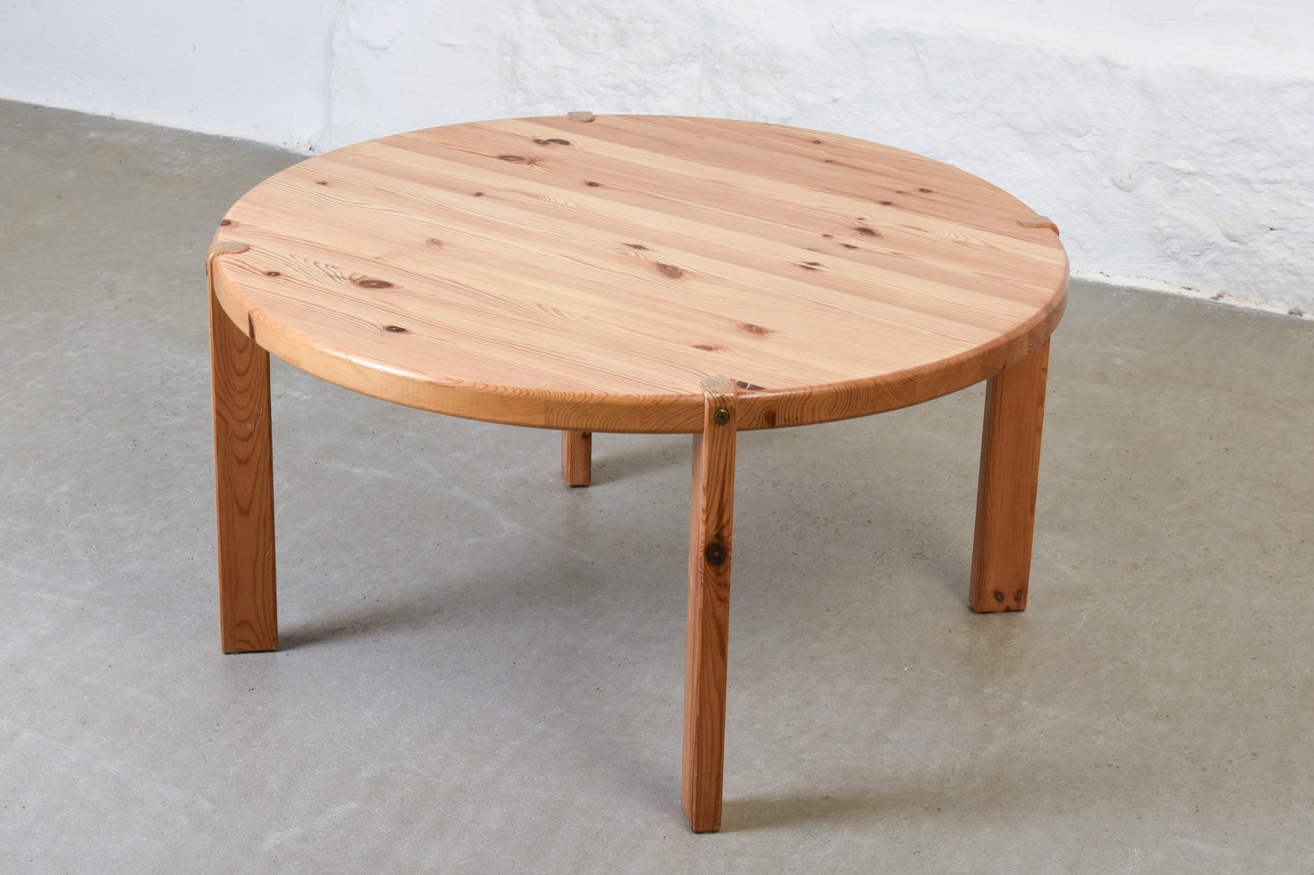 1970s round pine coffee table