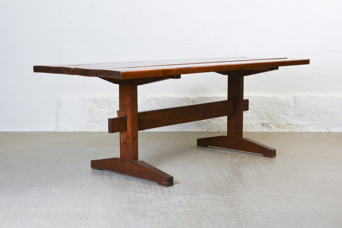 1970s plank dining table in pine