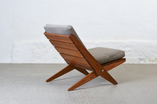 Newly reupholstered: 1960s pine + corduroy lounger