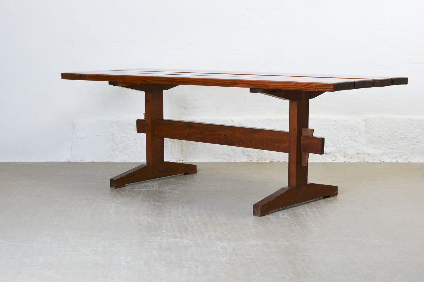 1970s plank dining table in pine