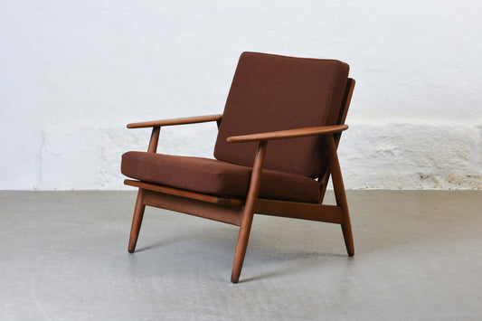 Newly reupholstered: 1960s stained beech lounger