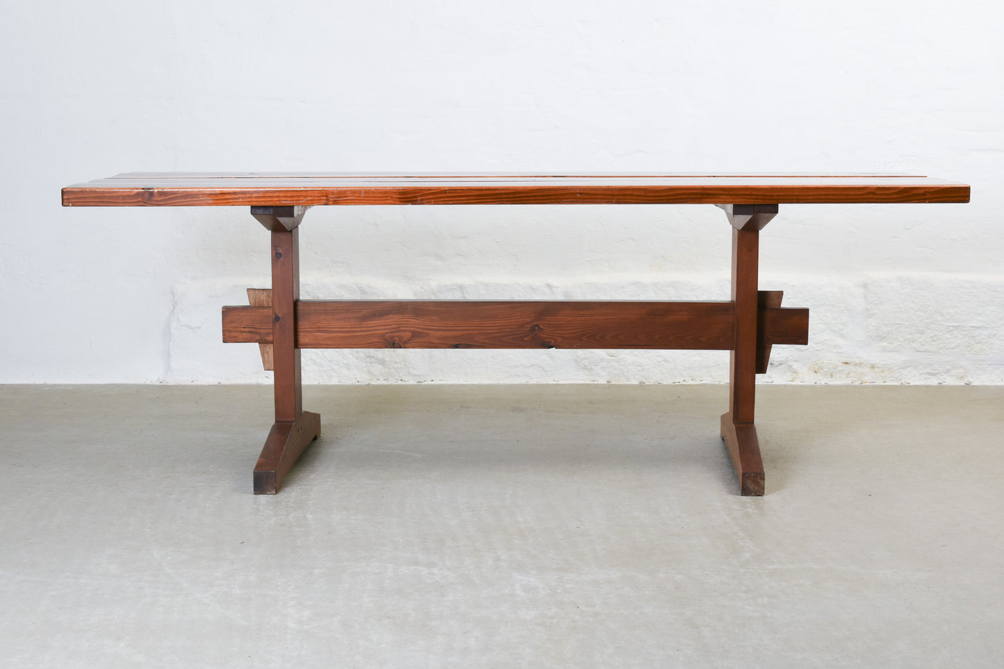 1970s plank dining table in pine