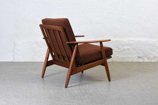 Newly reupholstered: 1960s stained beech lounger