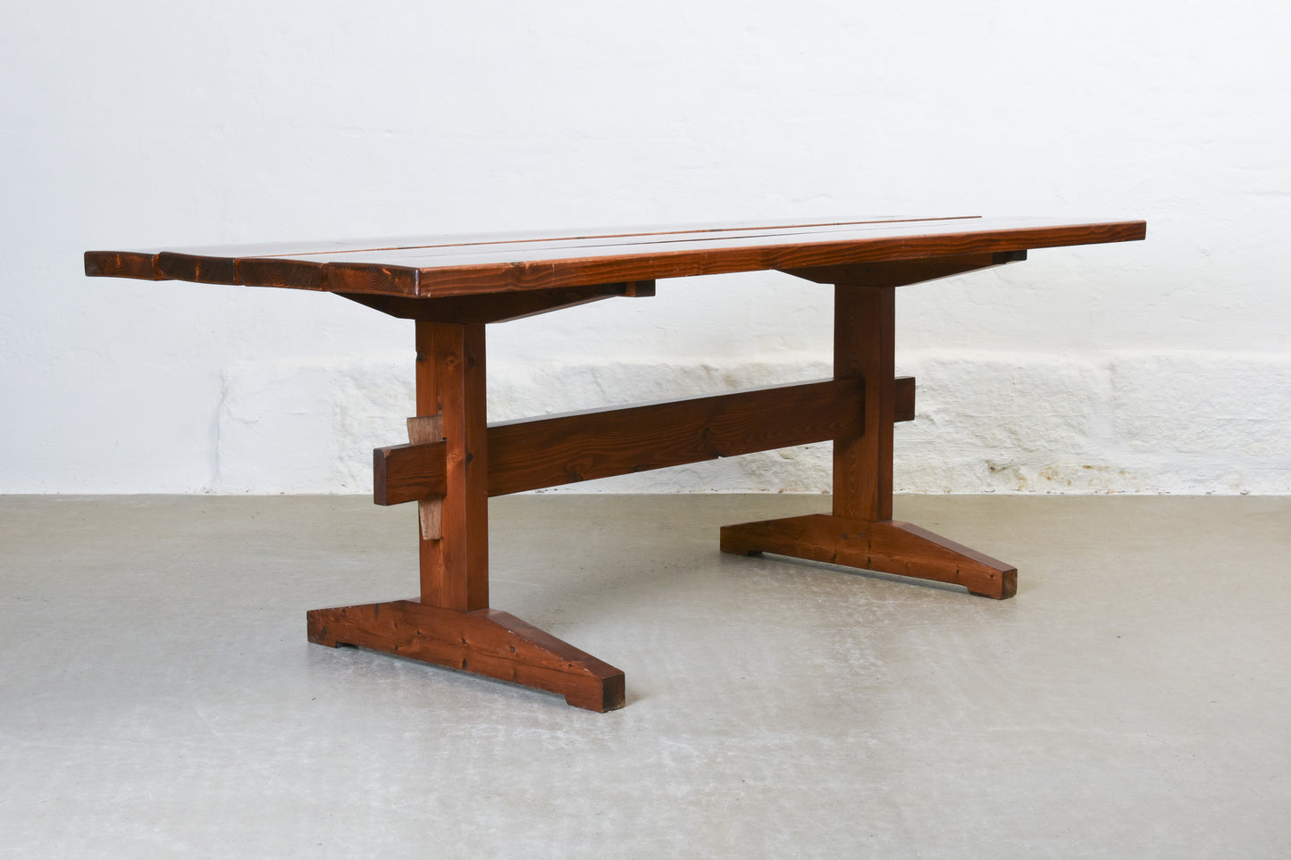 1970s plank dining table in pine