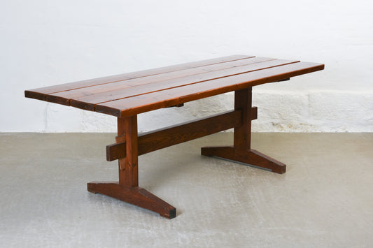 1970s plank dining table in pine