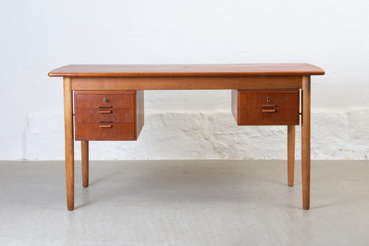 1960s twin pedestal desk in teak + oak