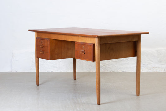 1960s twin pedestal desk in teak + oak