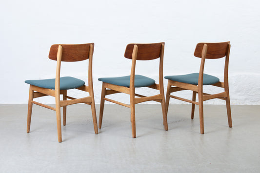 Newly reupholstered: 1960s teak + oak dining chairs