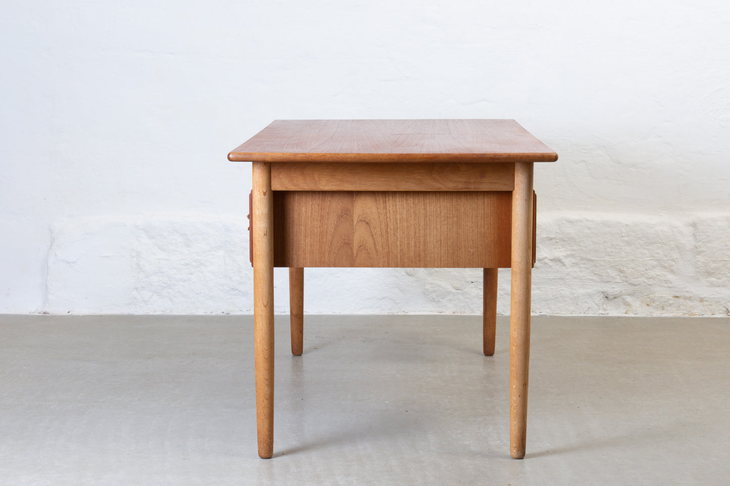 1960s twin pedestal desk in teak + oak