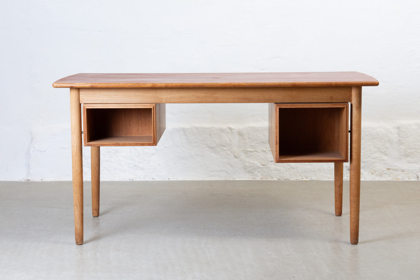 1960s twin pedestal desk in teak + oak