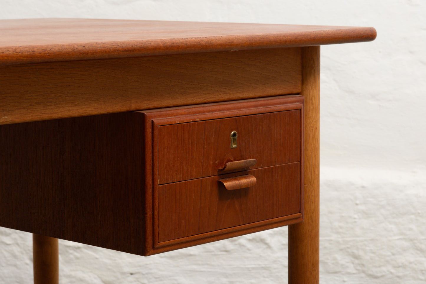 1960s twin pedestal desk in teak + oak