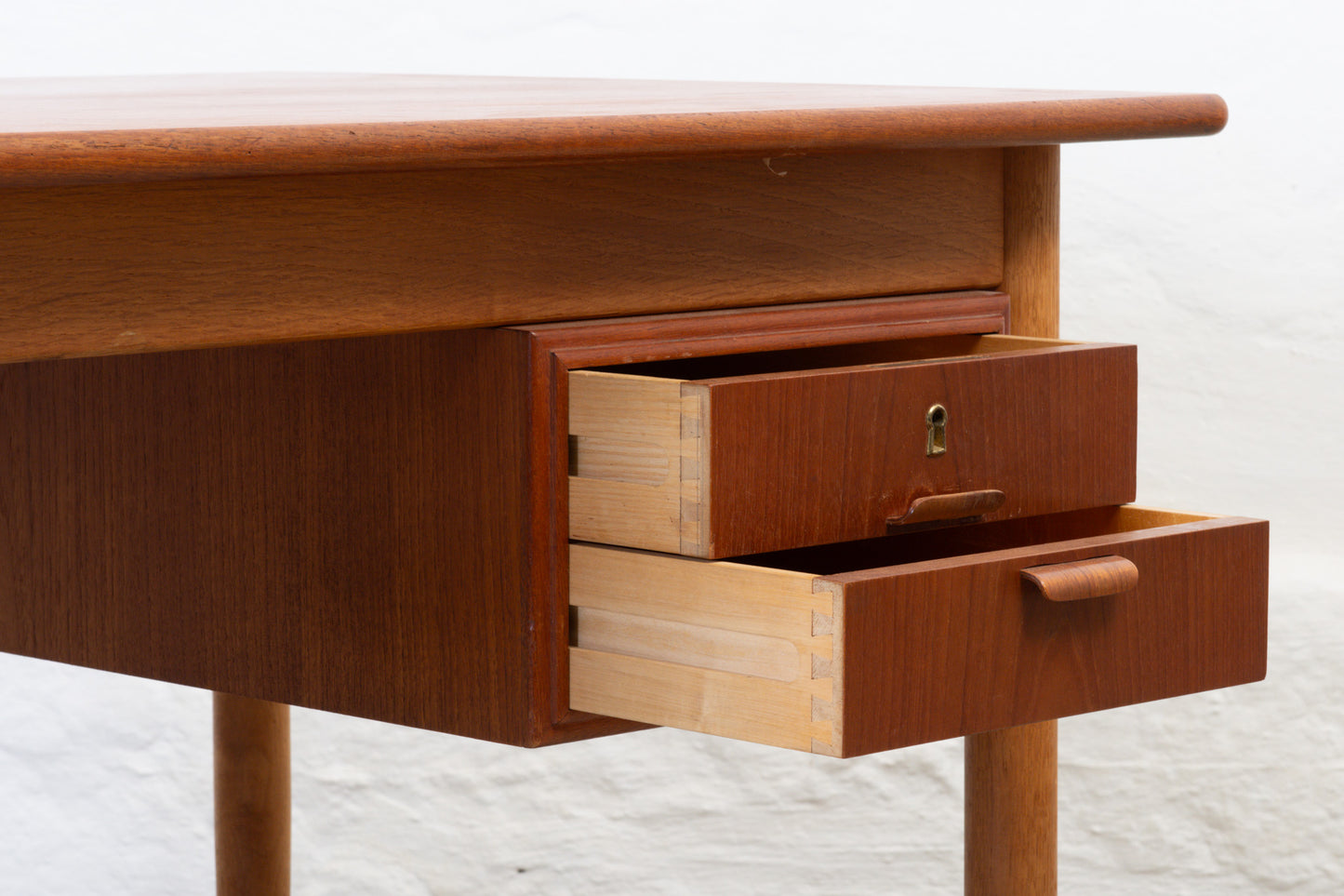 1960s twin pedestal desk in teak + oak