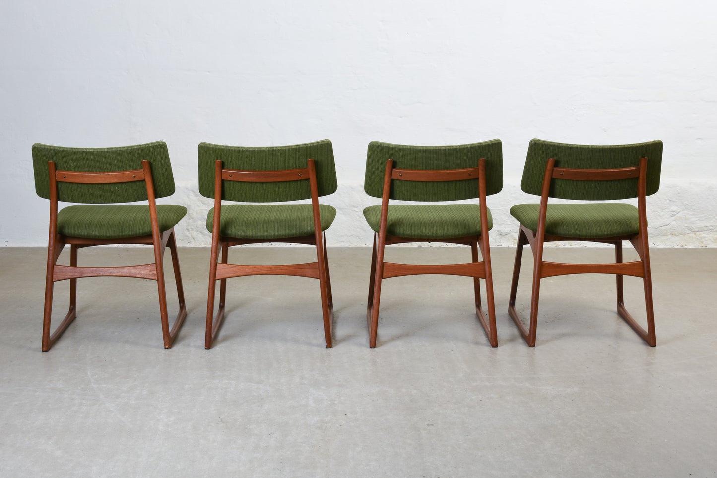 Set of four 1960s teak + wool dining chairs