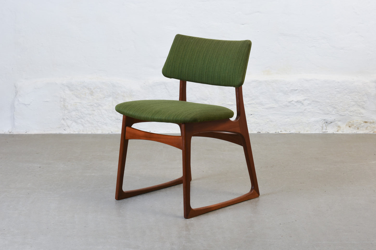 Set of four 1960s teak + wool dining chairs