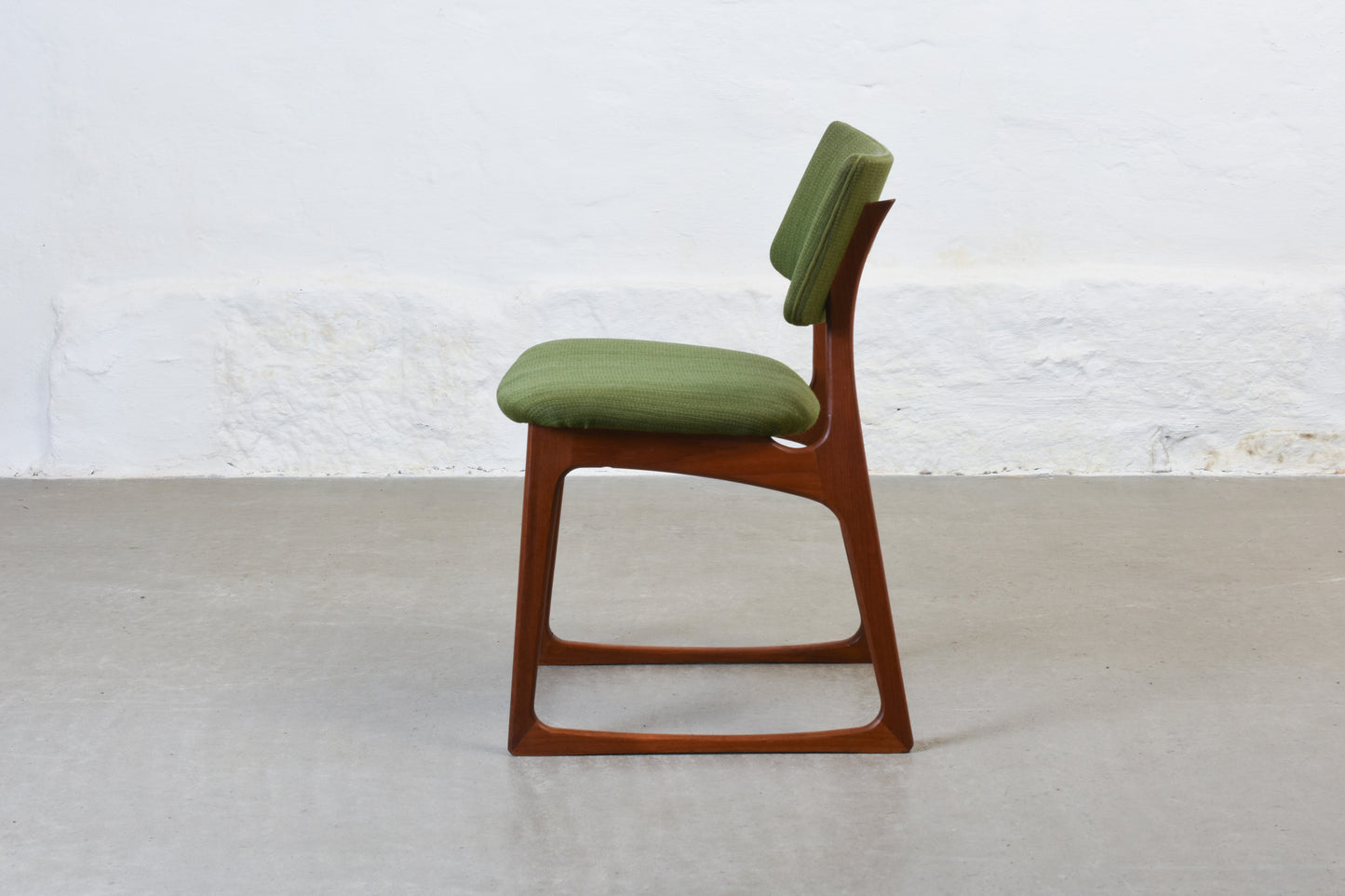 Set of four 1960s teak + wool dining chairs