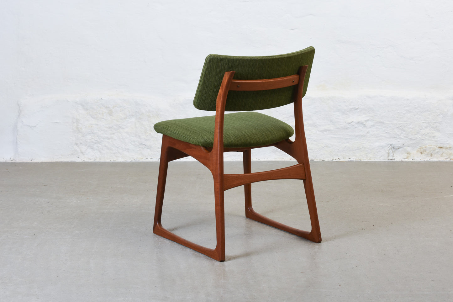 Set of four 1960s teak + wool dining chairs
