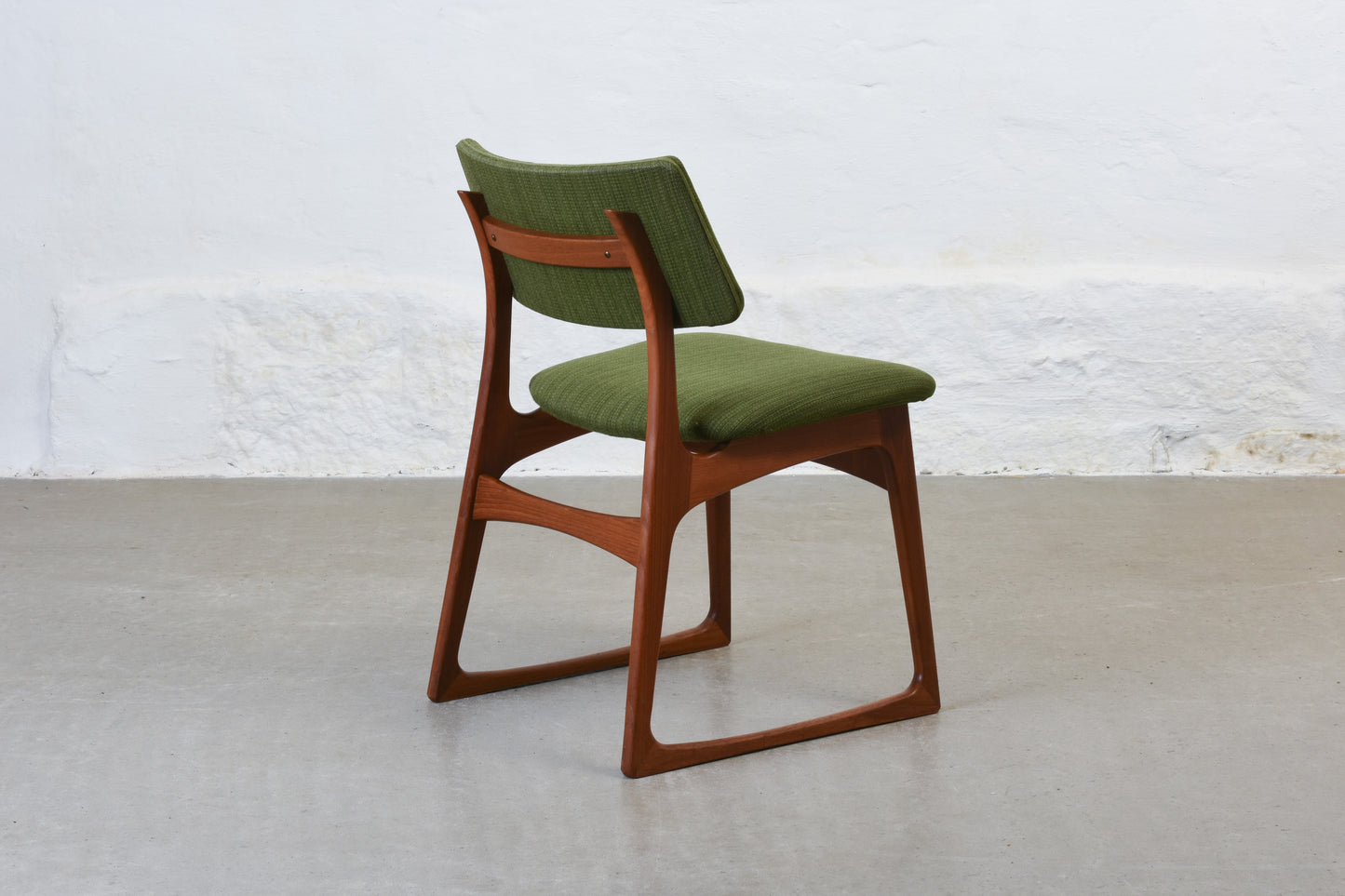 Set of four 1960s teak + wool dining chairs