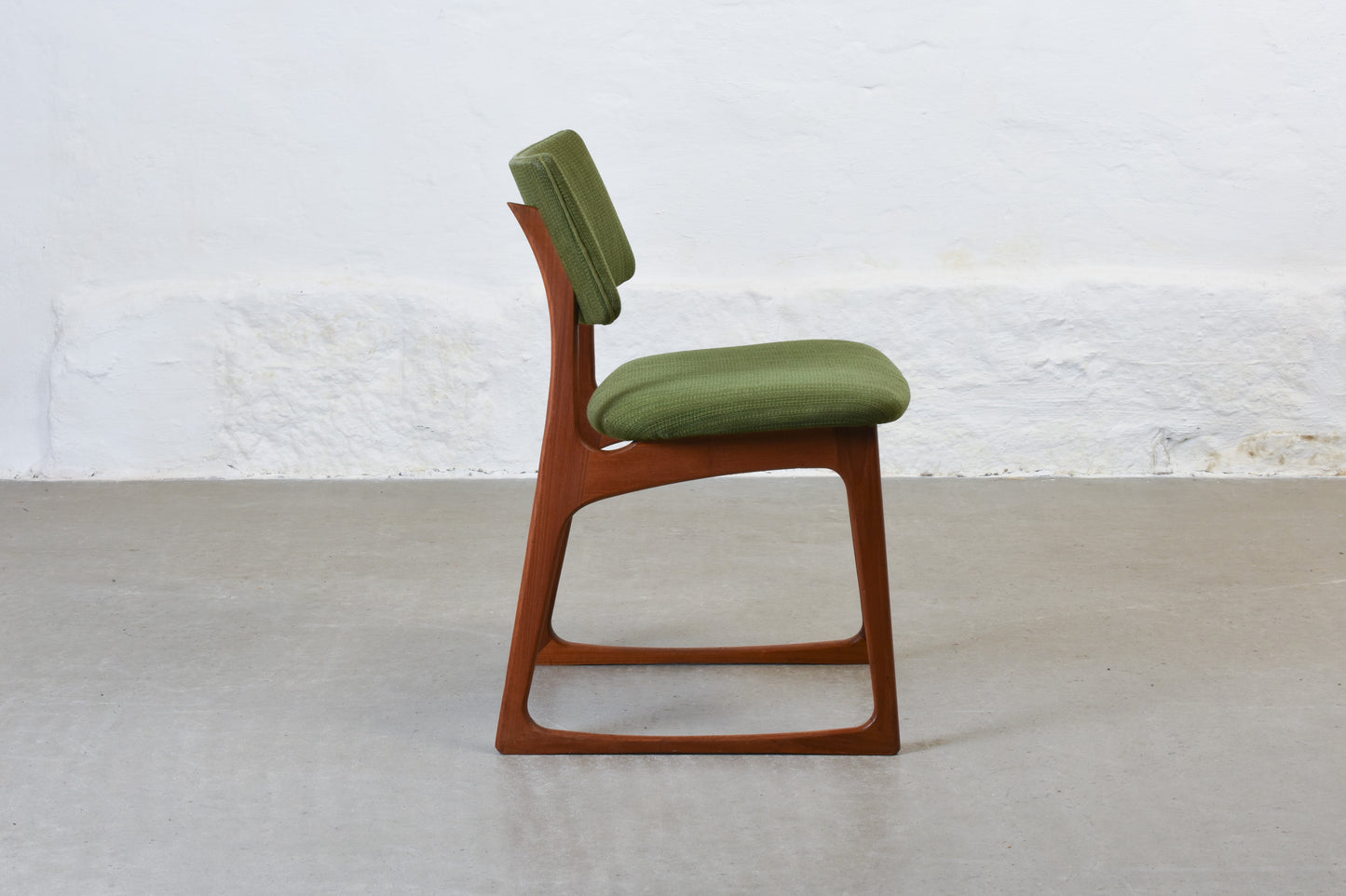 Set of four 1960s teak + wool dining chairs