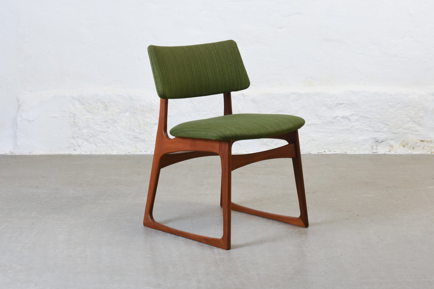 Set of four 1960s teak + wool dining chairs