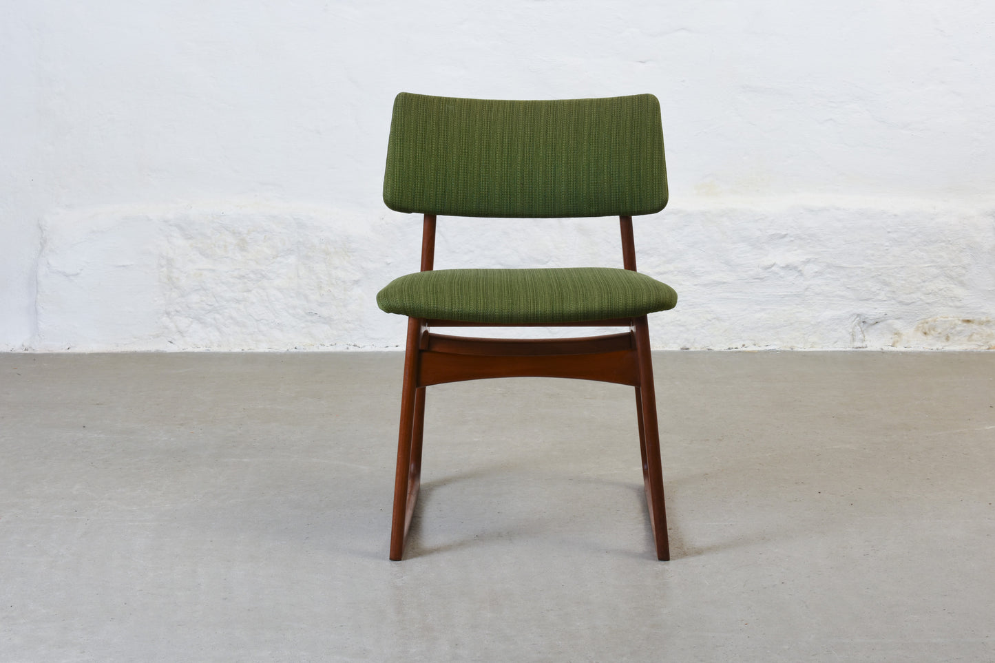 Set of four 1960s teak + wool dining chairs