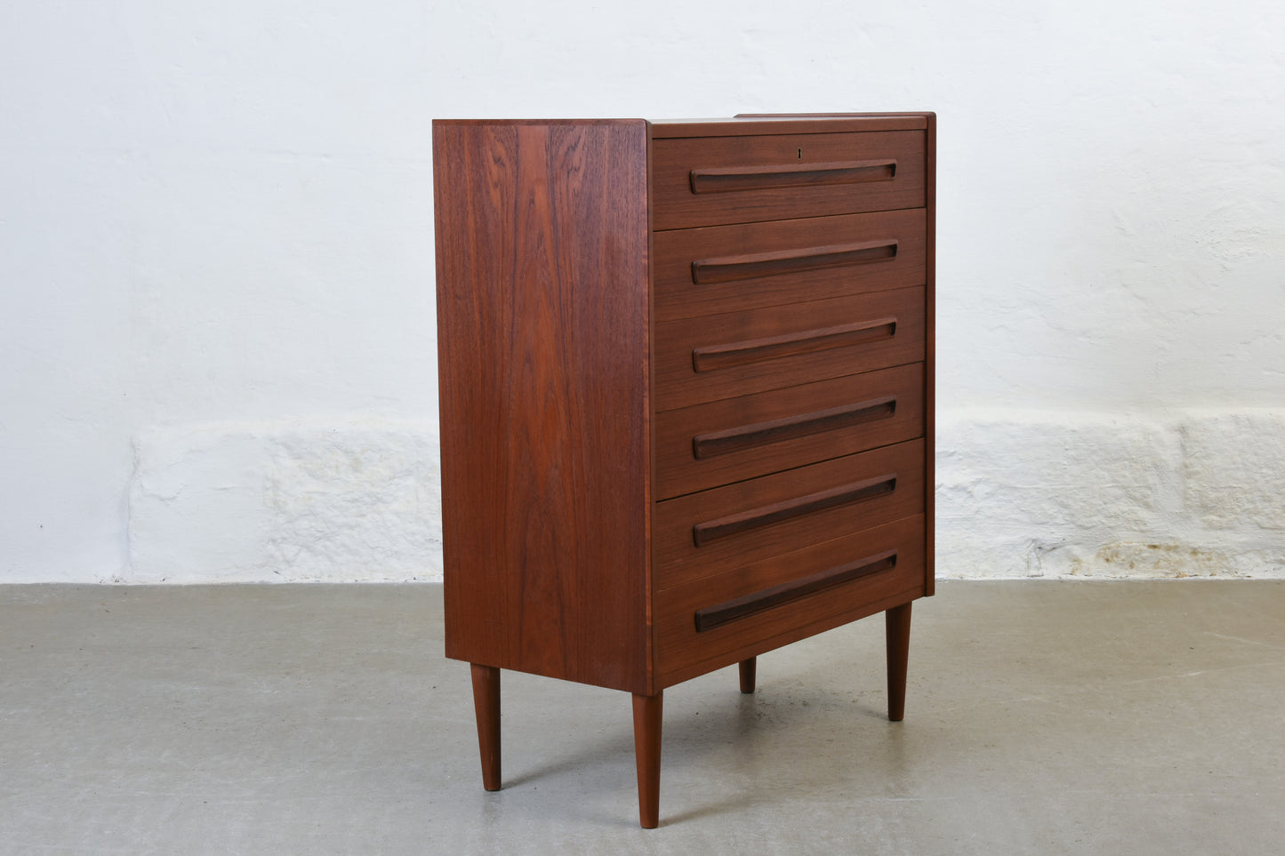 1960s teak chest of drawers with recessed handles