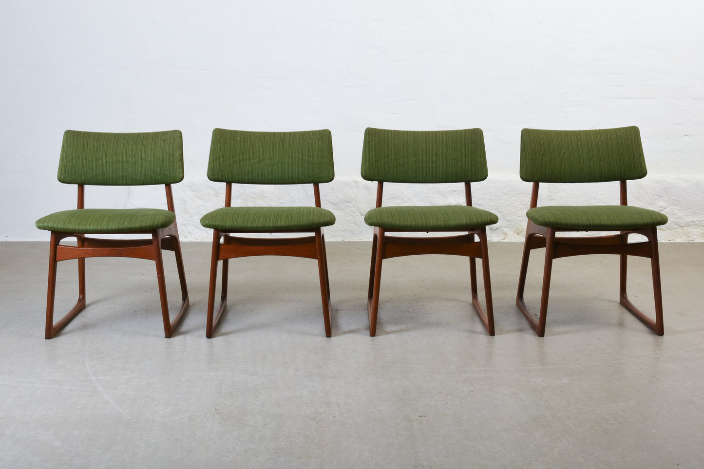 Set of four 1960s teak + wool dining chairs