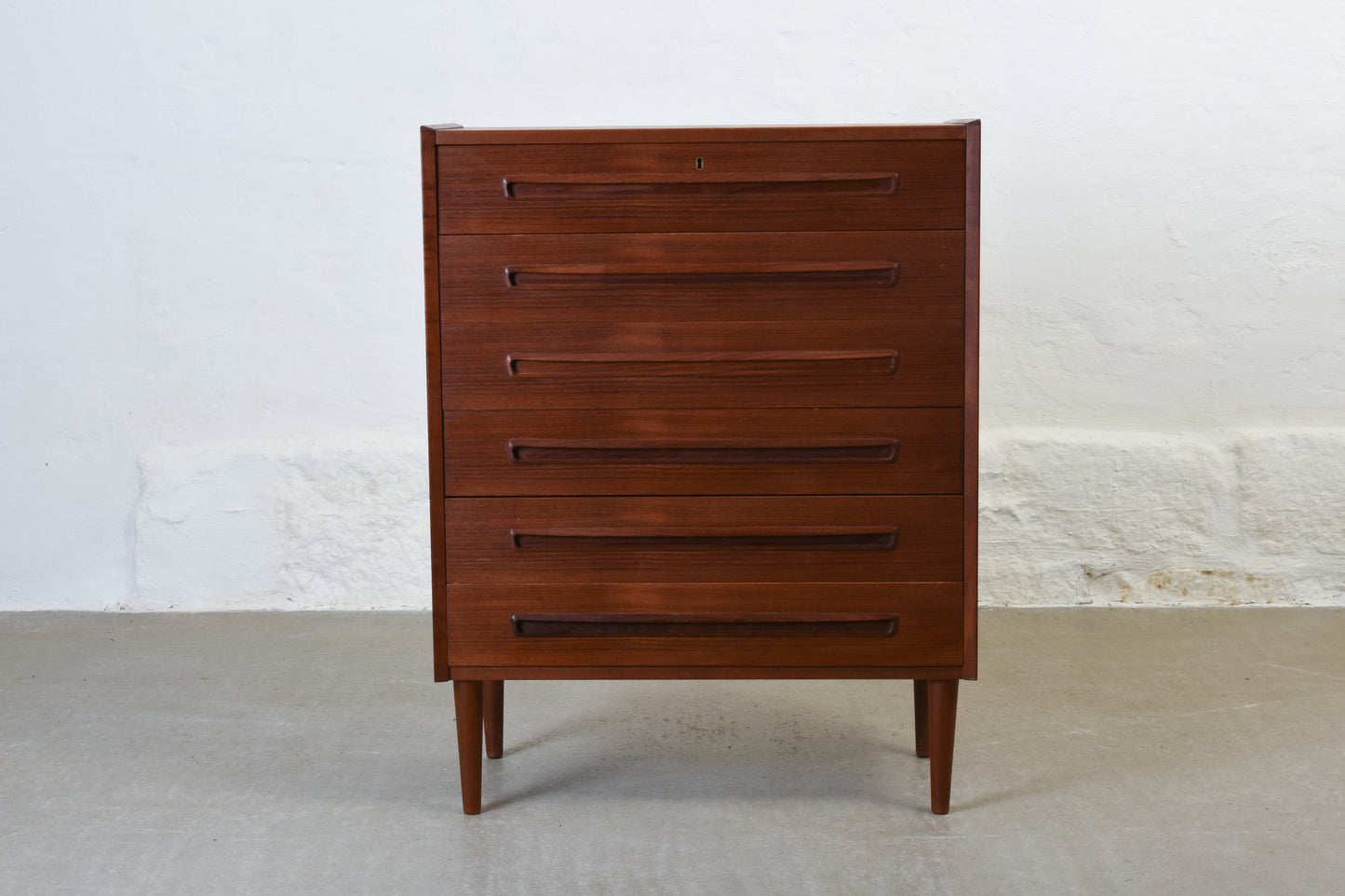 1960s teak chest of drawers with recessed handles