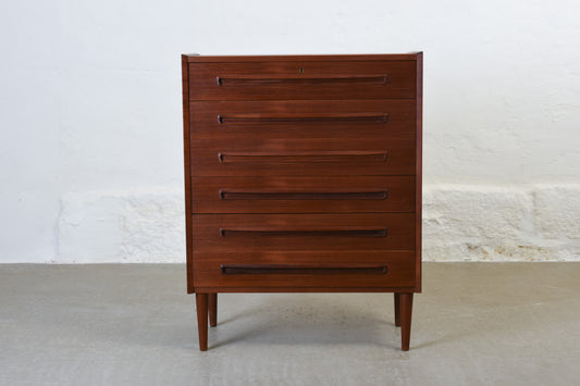 1960s teak chest of drawers with recessed handles
