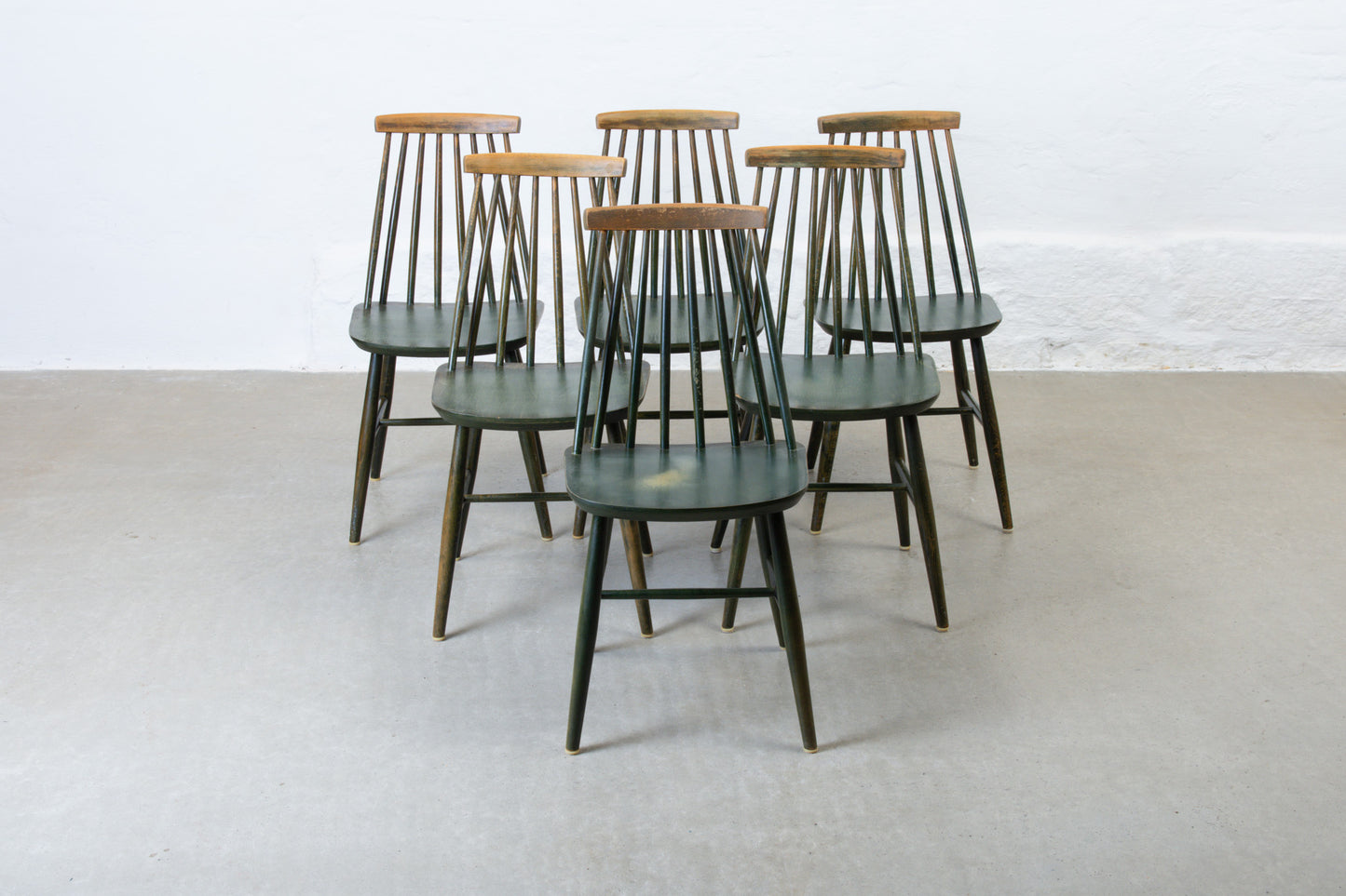 1960s set of six spindle back chairs