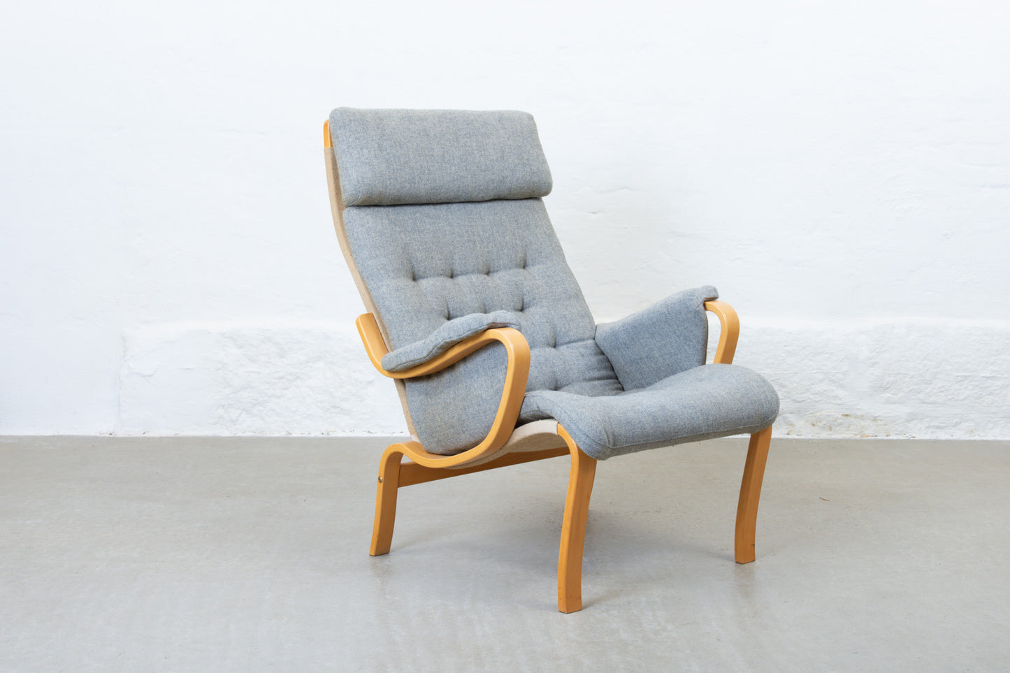 1970s Swedish lounger in beech + wool