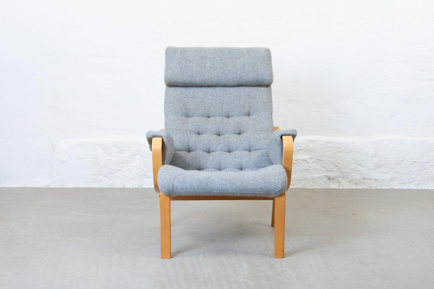 1970s Swedish lounger in beech + wool