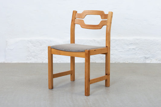 Newly reupholstered: Set of 1970s pine + corduroy dining chairs