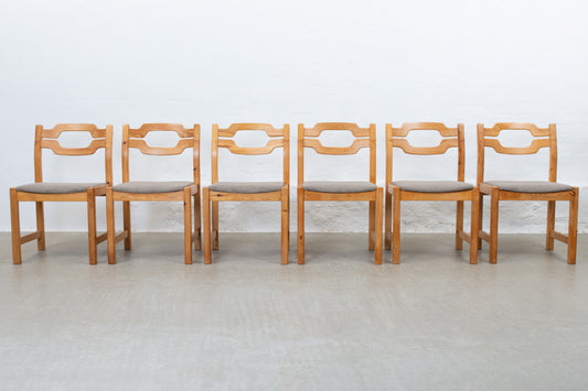 Newly reupholstered: Set of 1970s pine + corduroy dining chairs