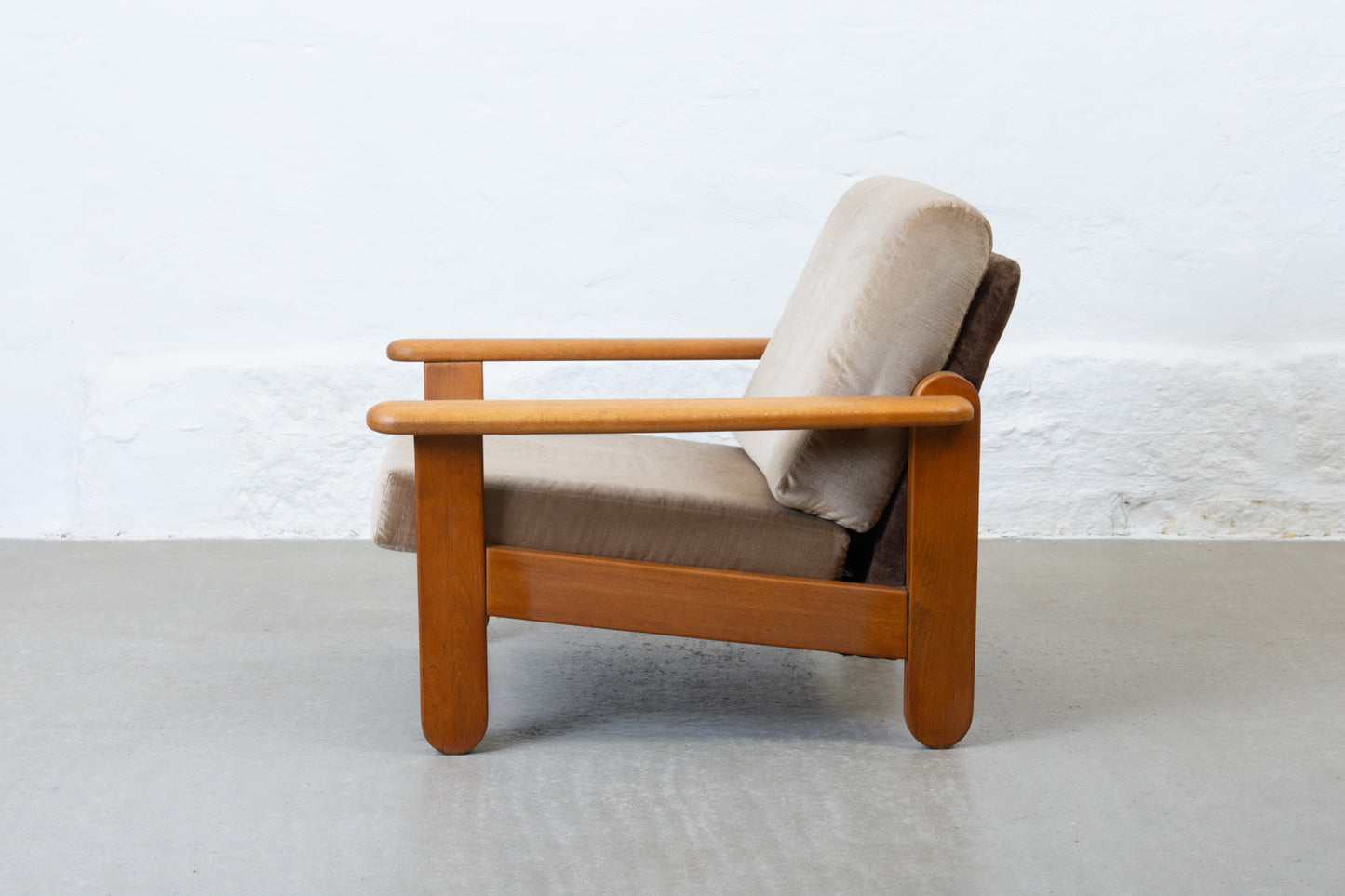 1970s low back beech lounger