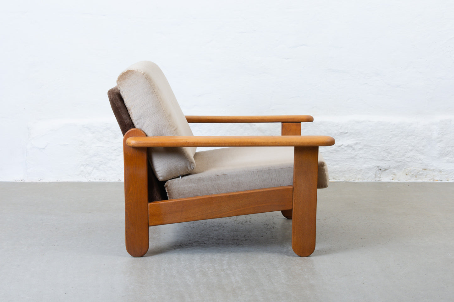 1970s low back beech lounger