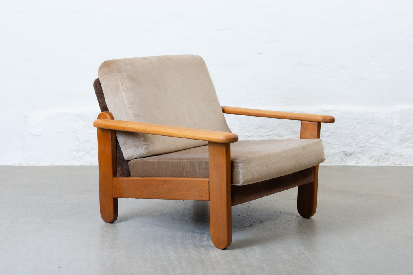 1970s low back beech lounger