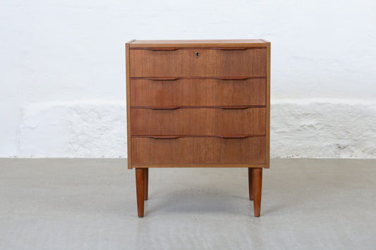 1960s low teak chest of four drawers