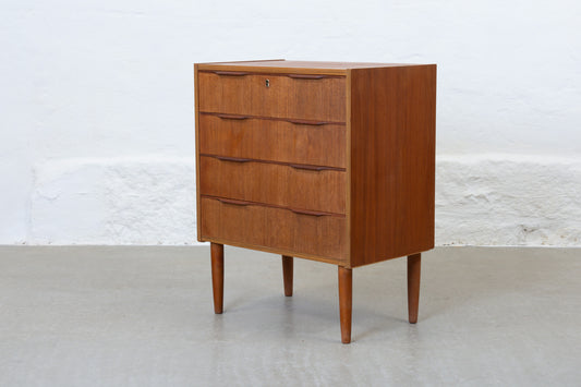 1960s low teak chest of four drawers