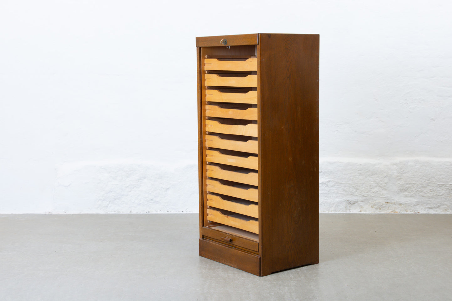 1950s archive cabinet in stained oak