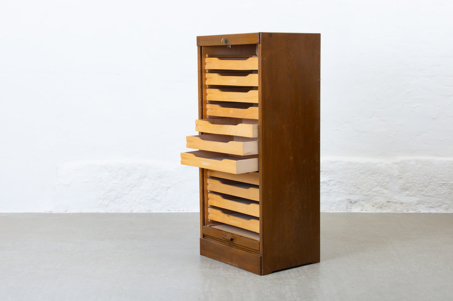 1950s archive cabinet in stained oak