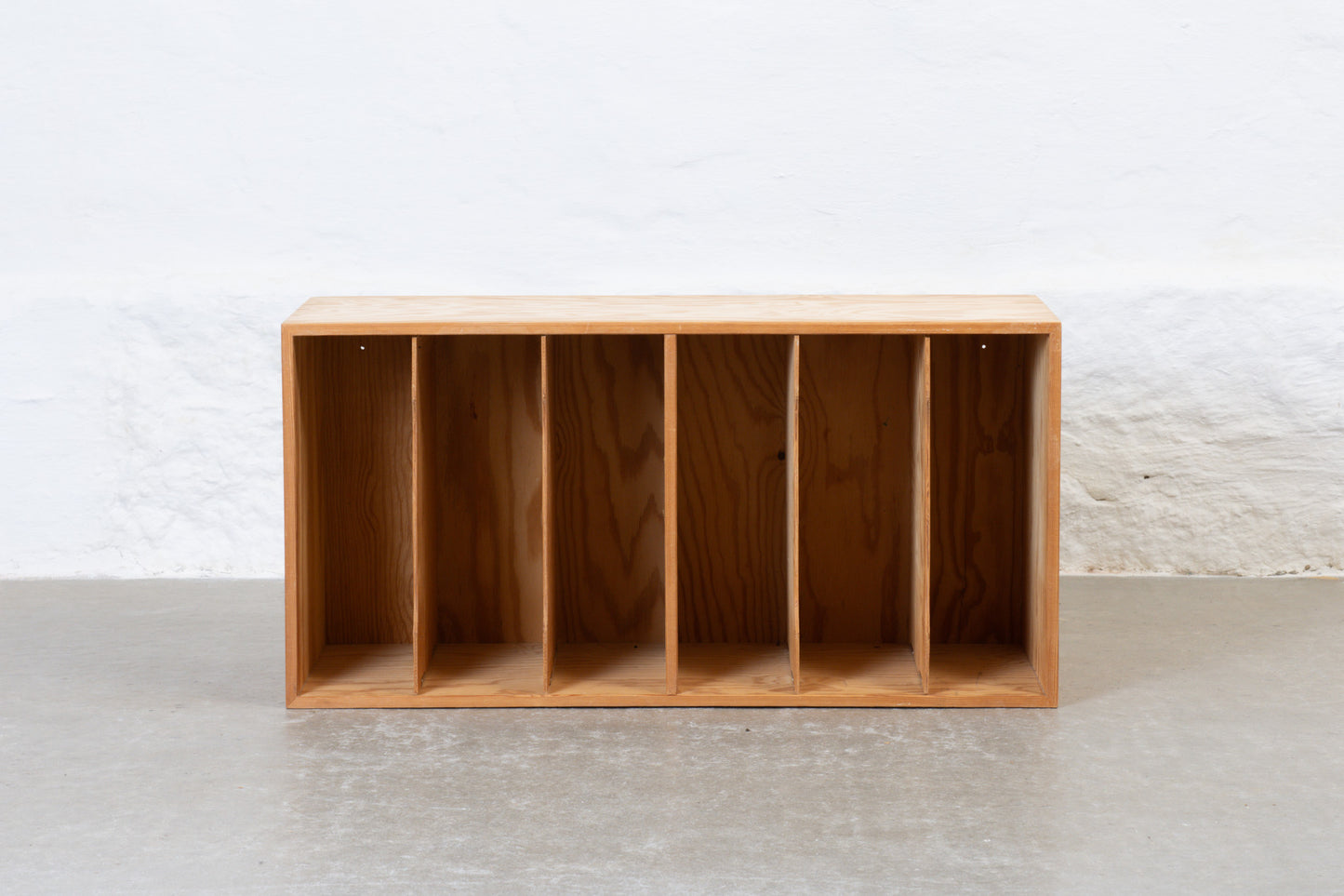 1970s wall-mounted record cabinet in pine