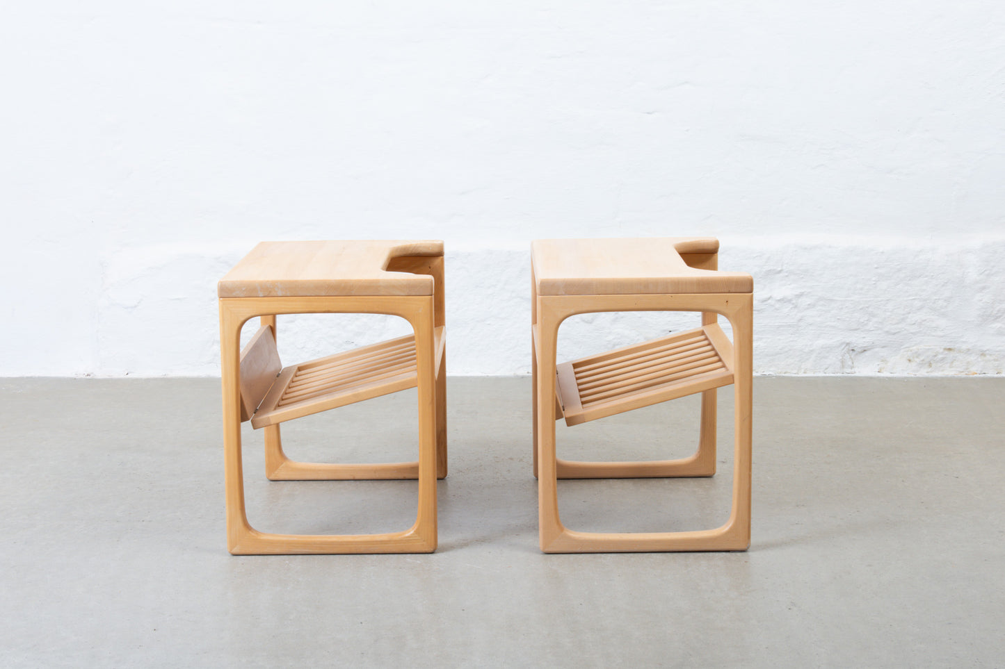 Pair of 1960s bedside tables in beech