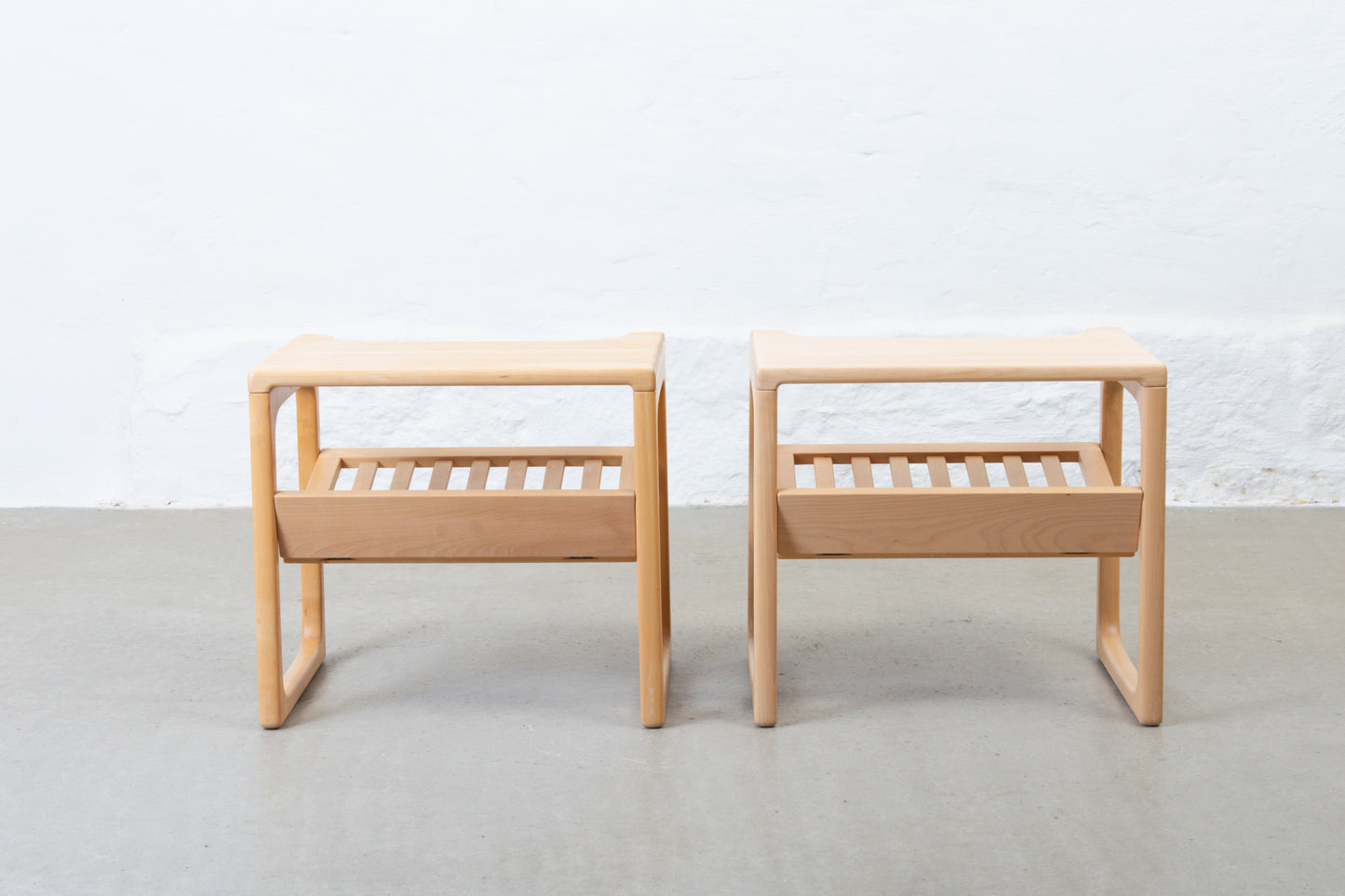 Pair of 1960s bedside tables in beech