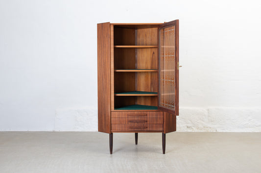1960s rosewood + glass corner cabinet