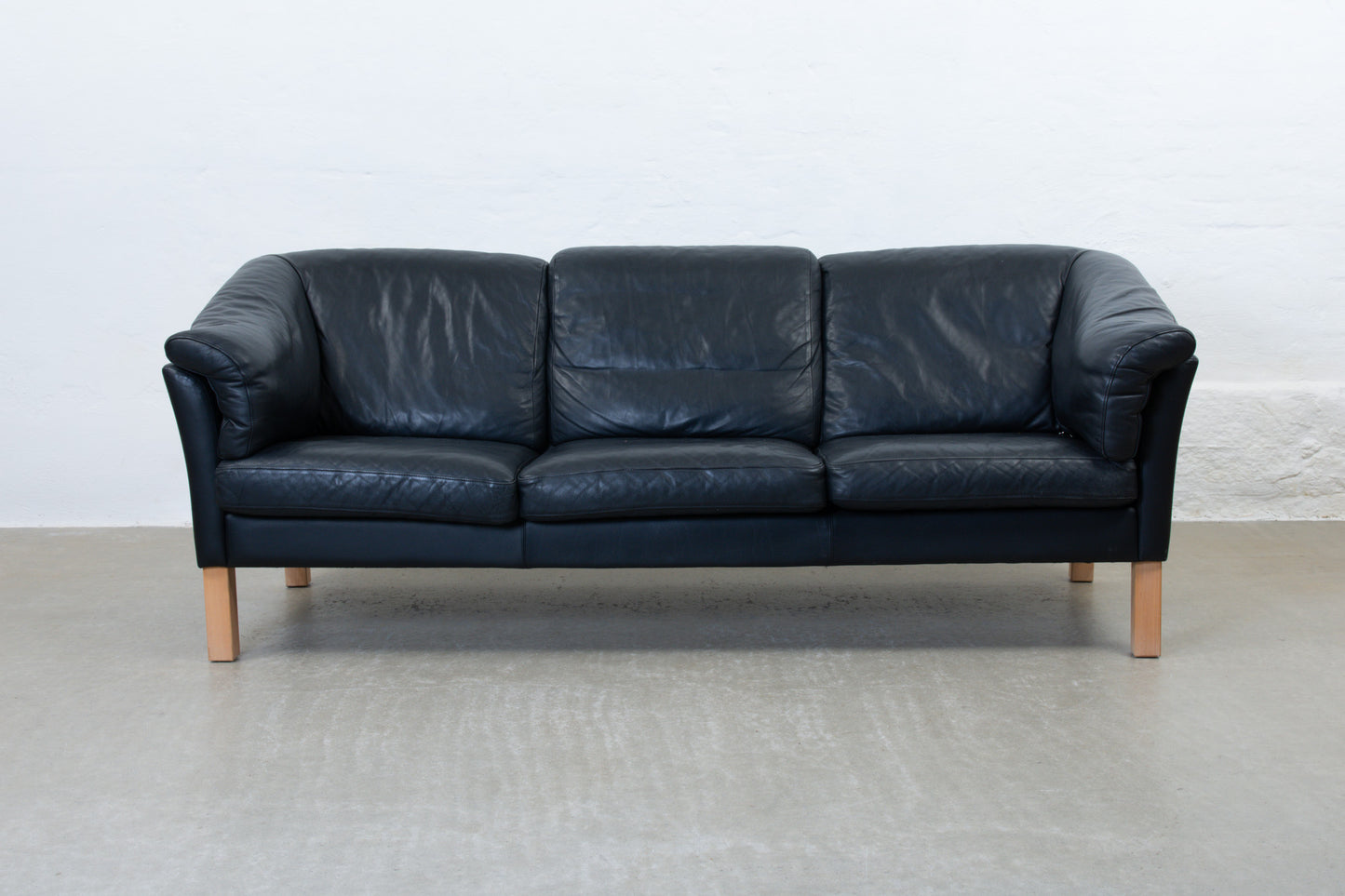 1980s three seat sofa in black leather