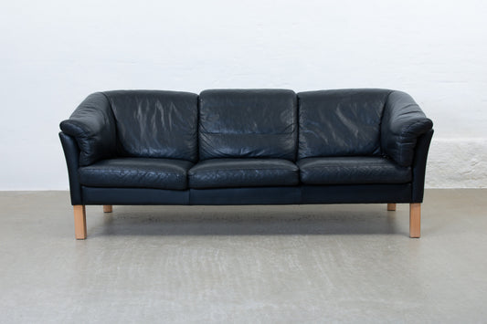 1980s three seat sofa in black leather