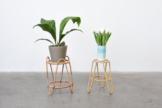 Two available: 1960s bamboo + glass plant pedestals