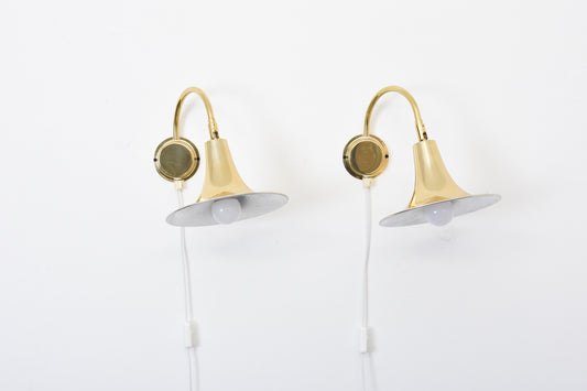 Two available: 1970s brass wall lights by Börje Claes