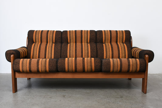 1970s Swedish three seat sofa in beech + wool