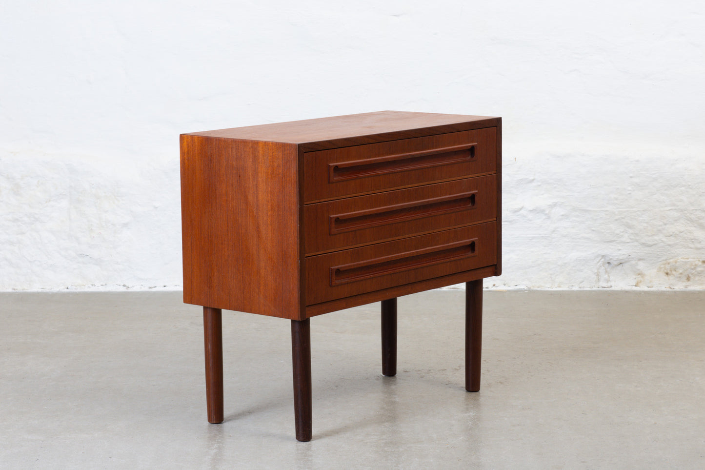 1960s low teak chest with inset handles
